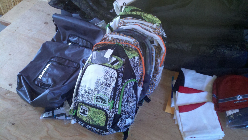 6 Backpacks plus a waterproof dry bag from Dakine and some other swag