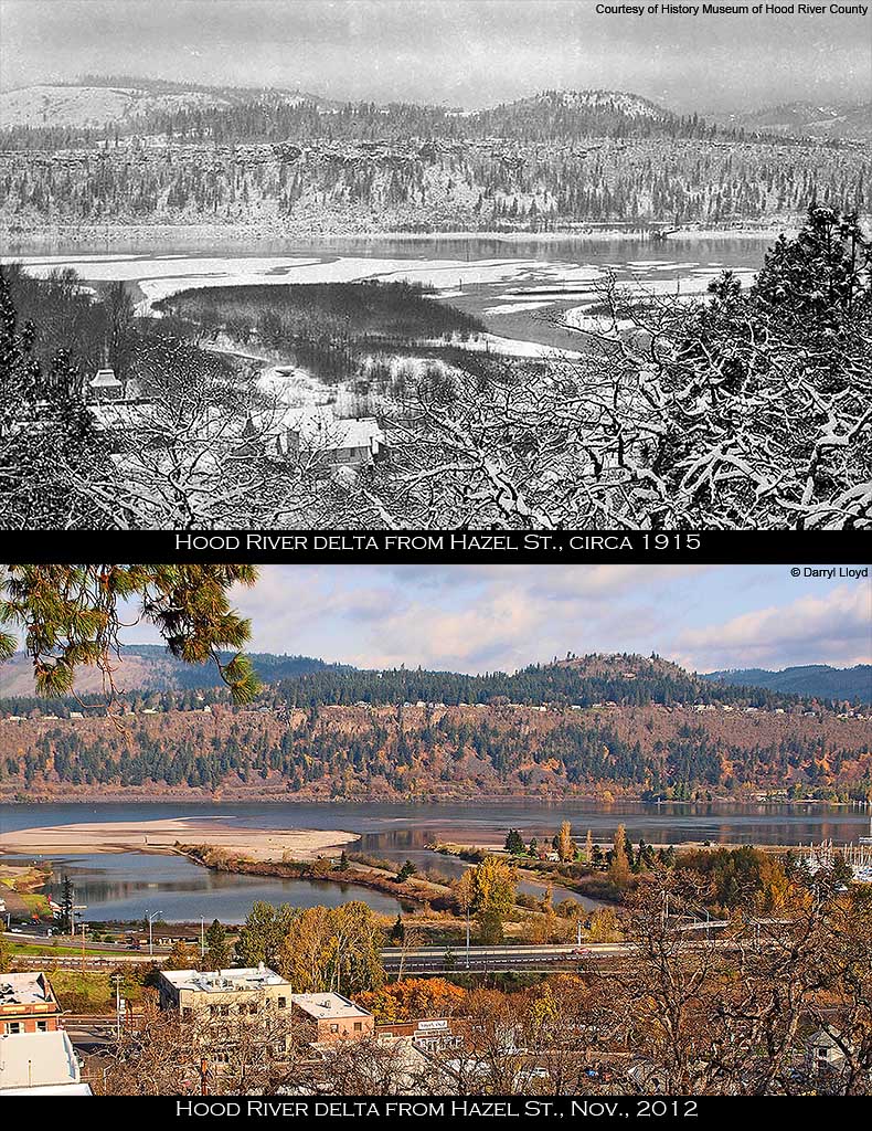 Yesterday was a perfect day for a search mission near downtown Hood River: walking around, peering through brush, knocking on doors. I was armed only with a camera and two B&W prints that I made from historic images provided by HR Mayor, Arthur Babbitz.