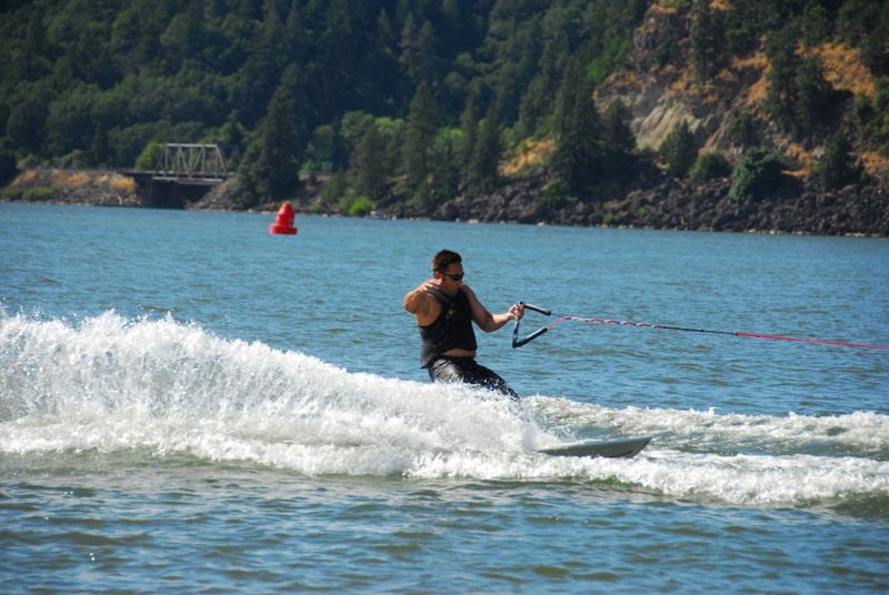Mark tears it up on the surfboard