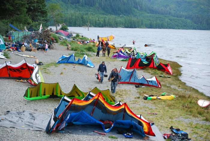 Looking both ways down the beach from the monster tree/log which is conveniently used to stoke the sauna fire.