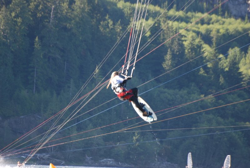 carol jumping in front at Nitnaht.  I like the lines in the background.