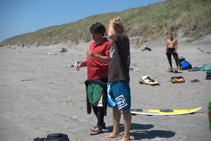 Kraemer and I compare notes on color coordination.