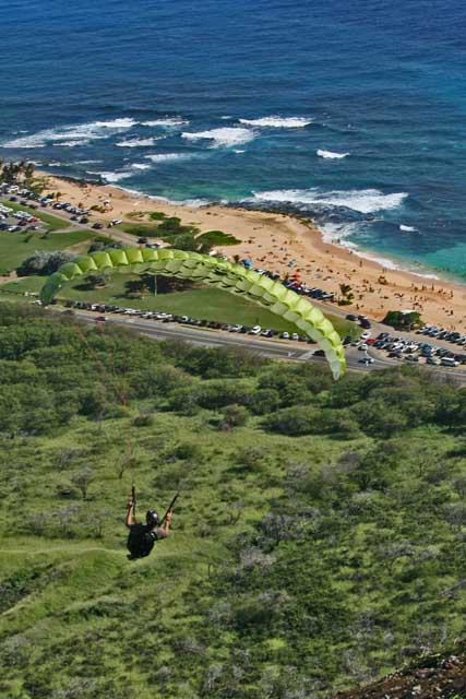 Just off launch from the top of Koko Crater, and headed for Sandy beach.