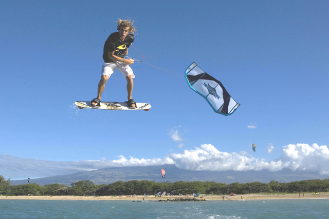 Cyril Coste taking the Cult out for a walk off Naish Beach...